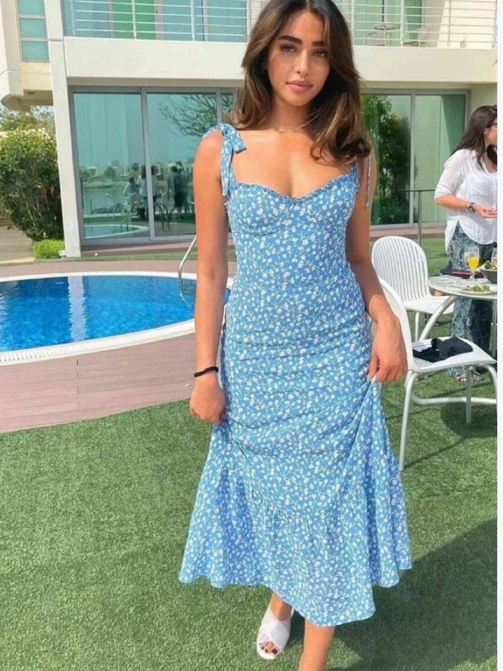 Reformation Blue Floral Maxi Dress with White Print